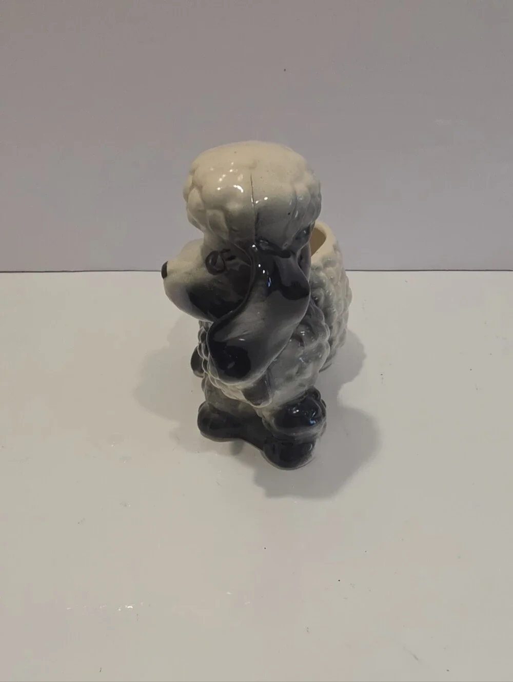 Vintage Ceramic Black and White Poodle Planter